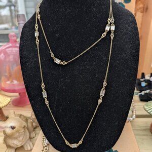 Vintage Ann Taylor Loft Elegant Long Chain Necklace with Rhinestones